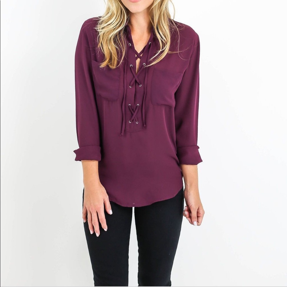 VICI Lace Up Blouse - Plum